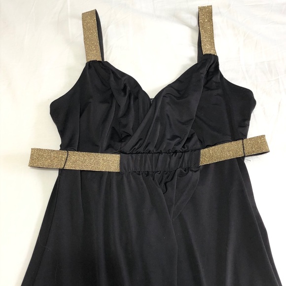 Black and Gold Empire Waist Top Low Cut - Picture 2 of 9